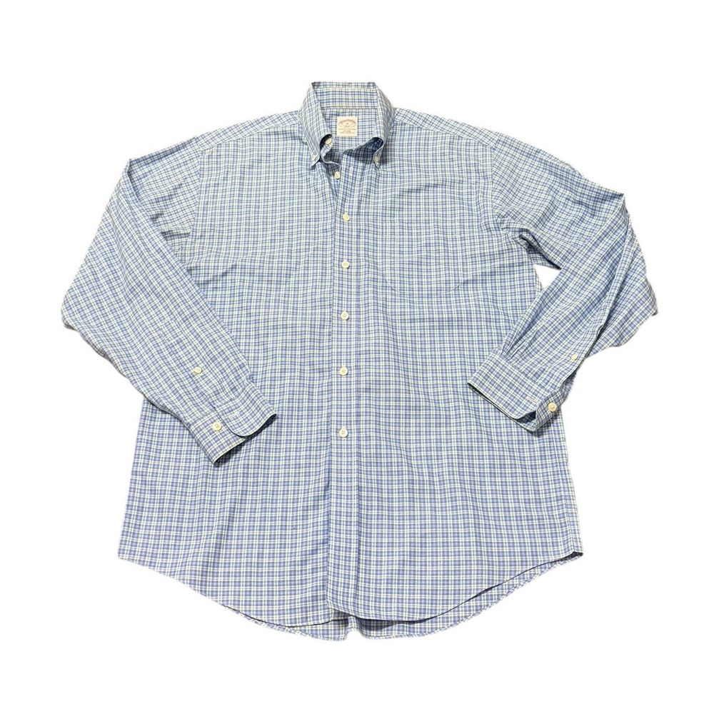 Brooks‎ Brothers Mens M Blue Plaid The Original Polo Button Down Shirt Non-Iron - Picture 2 of 5